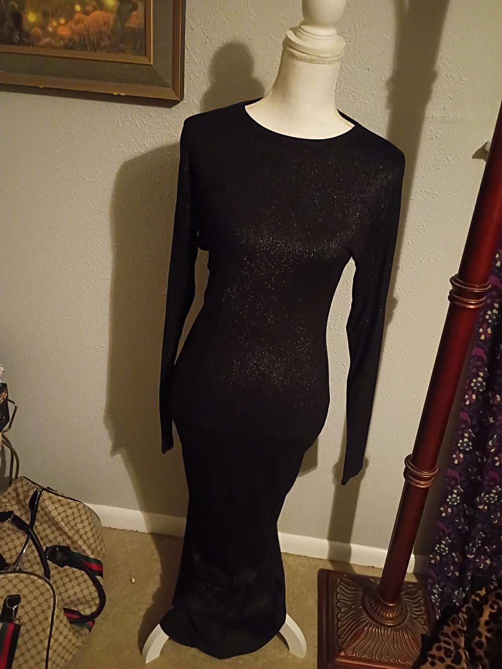 SKIMS Black Long Sleeve Crewneck Maxi Dress